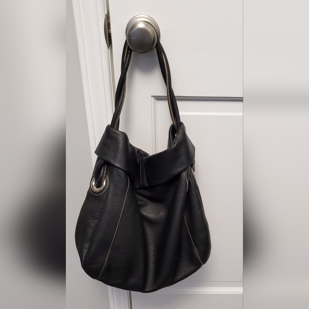 FURLA Vintage Bucket Bag in Black Pebbled Leather